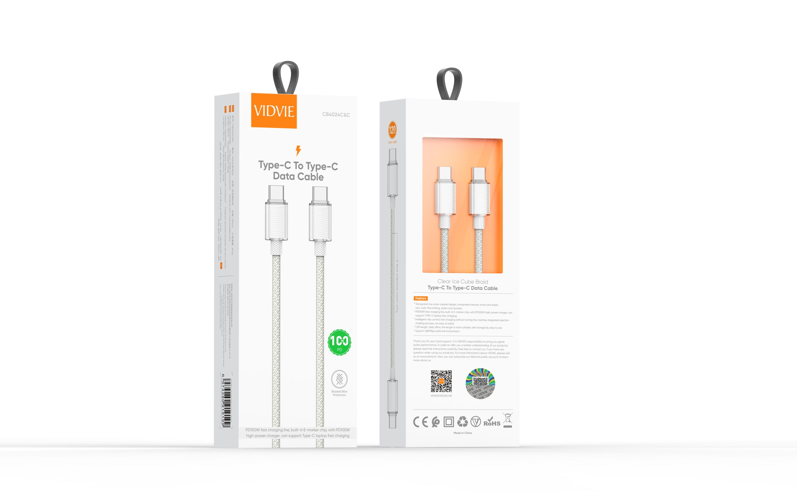 کابل شارژ دو سر تایپ سی اصلی تایوانی برند ویدوی VIDVIE CB4024C&C