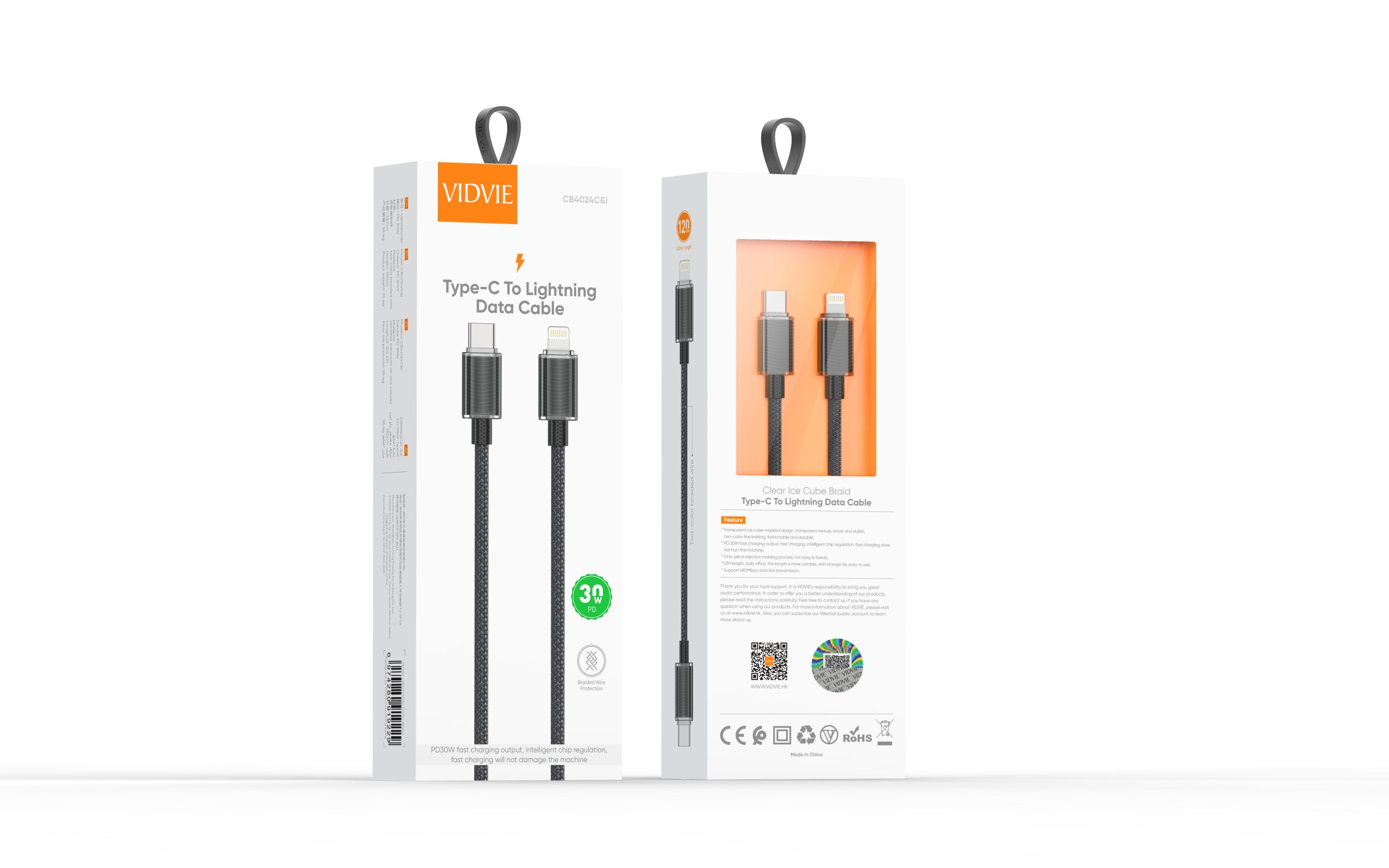 کابل شارژ تایپ سی به لایتنینگ تایوانی برند ویدوی VIDVIE CB4024 C&I